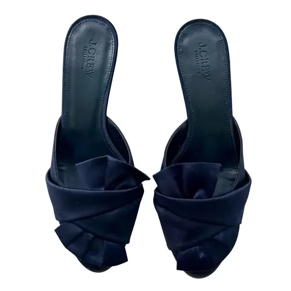 J. Crew Collection Blue Size 8 Mules Satin Wedges Slip On Heel Shoes - Picture 4 of 14